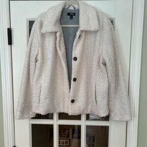 a.n.a. A New Approach Ivory Boucle Jacket Womens XL Gray Jersey Lining Pockets